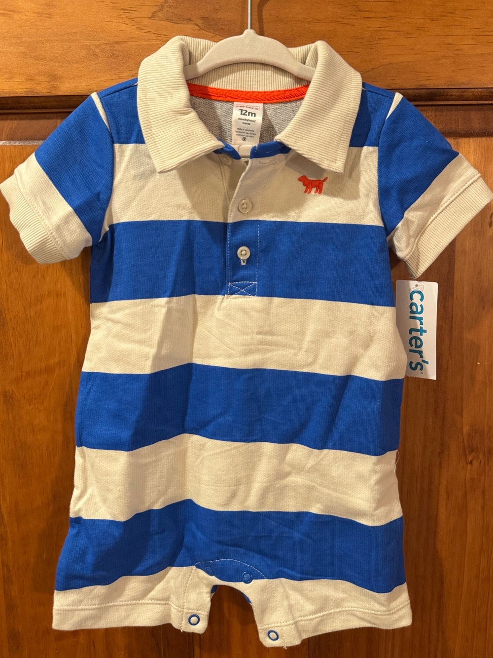 Carter's Blue & Cream Striped Polo Romper